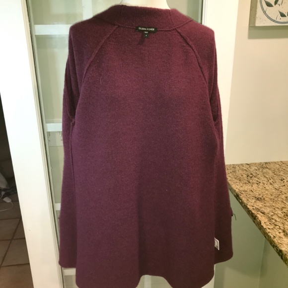Eileen Fisher 100% wool pockets plum sweater 3/4 sleeves coat - Picture 12 of 16